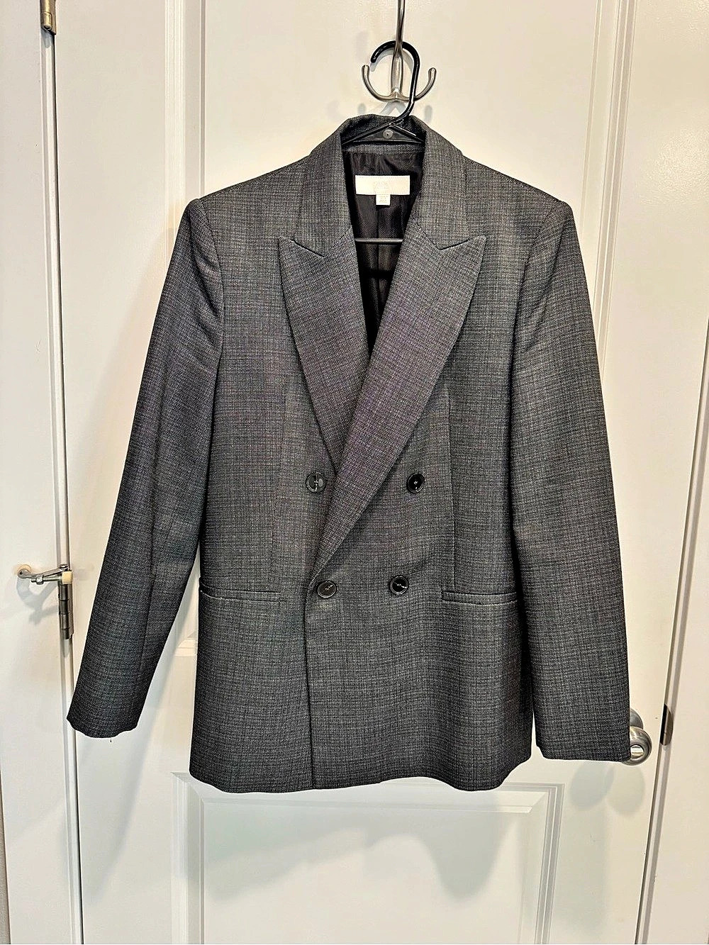 ZARA full suit: Double Breasted Blazer with Shoulder Pads Gray & Black+free pant